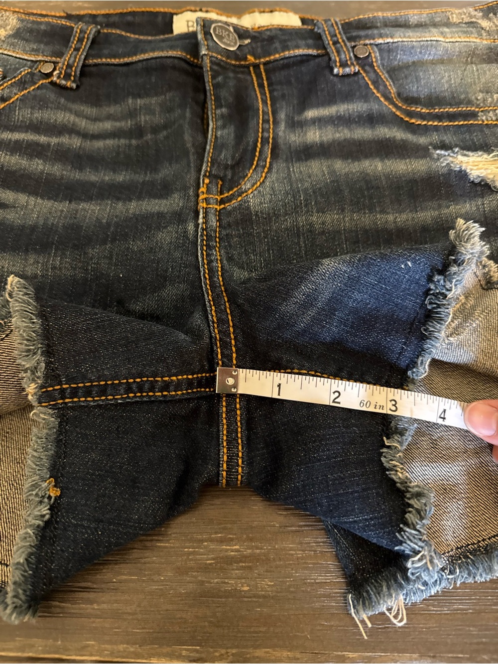 BKE Payton Dark Blue Distressed Denim Raw Hem Shorts Women Size 32 - Picture 3 of 9
